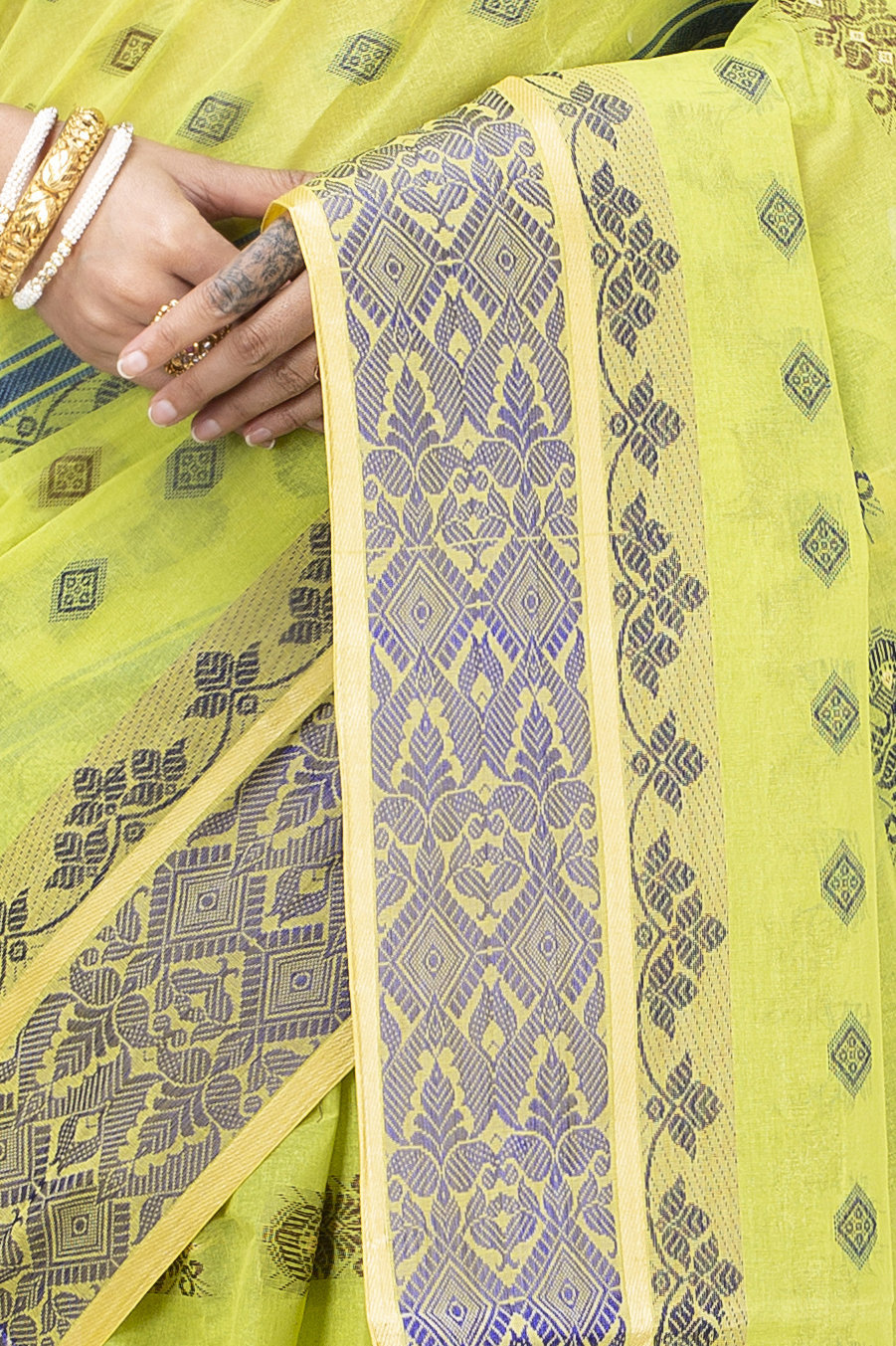 Olive Green Pure Cotton Ghusoon Tant Saree (946)